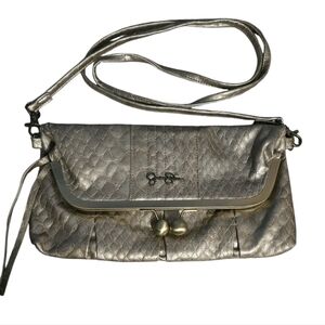 Jessica Simpson Kisslock Faux Python Metallic Gold Crossbody Clutch